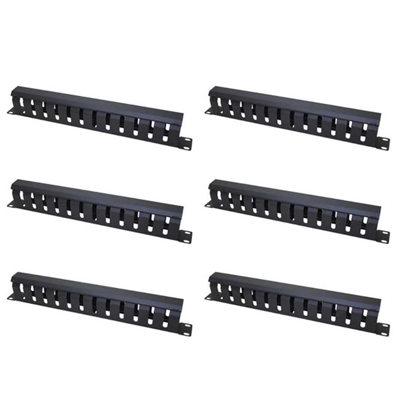 

AT41 6X 1U Cable Management Horizontal Mount 19 Inch Server Rack , 12 Slot Metal Finger Duct Wire Organizer With Cover