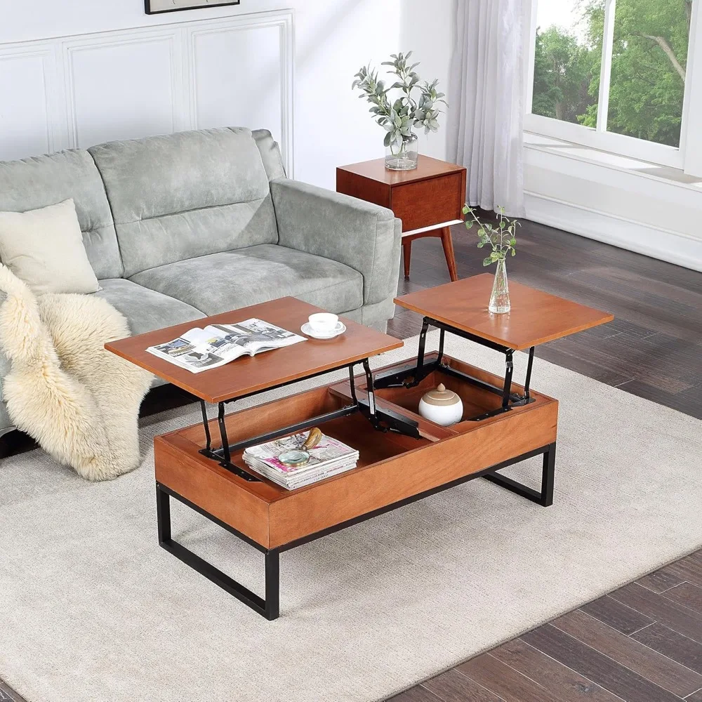 Lift Top Coffee Table, Large Storage Living Room Coffee Table Wood Rising Tabletop with Hidden Compartment for Apartment Home