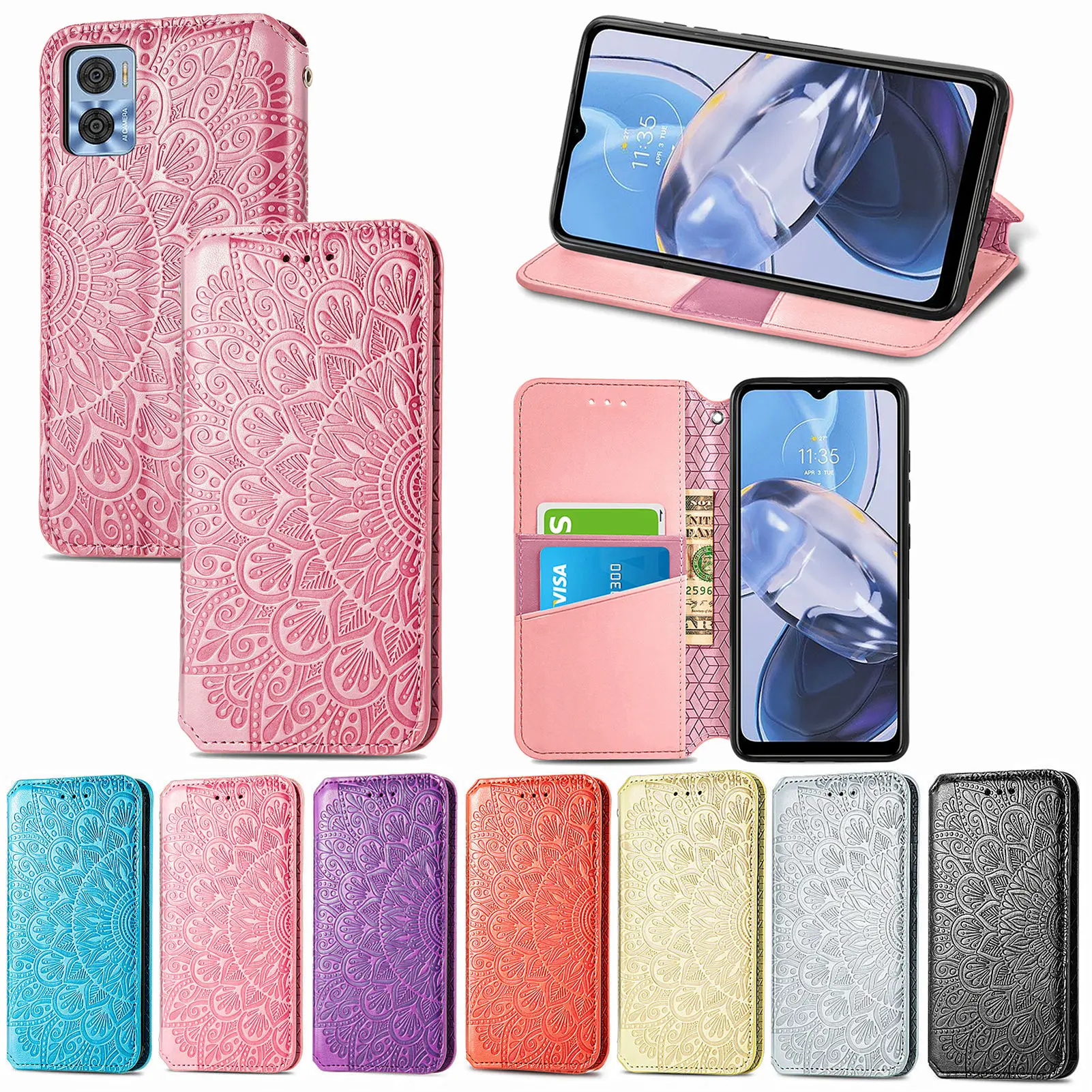 

Funda Embossed Mandala Flip Phone Case for ZTE Blade A32 V40 Pro A72 Axon 30S Nokia C31 G60 X30 G11 Plus Wallet Leather Cover