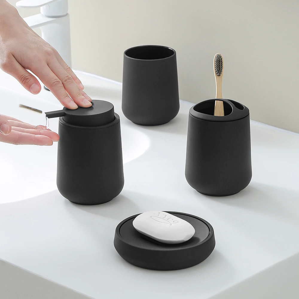 Bathroom Accessories 4pcs set Soap Dispenser Toothbrush Holder Cup Soap Dish Bathroom Decoration Storage Matte Black