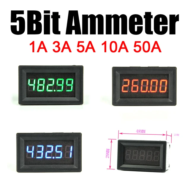 5-bitowy amperomierz cyfrowy Wysoka precyzja DC ± 1A 3A 5A 10A 50A Miernik amperomierza LED Prąd ładowania Rozładowanie Amp Tester Bocznik