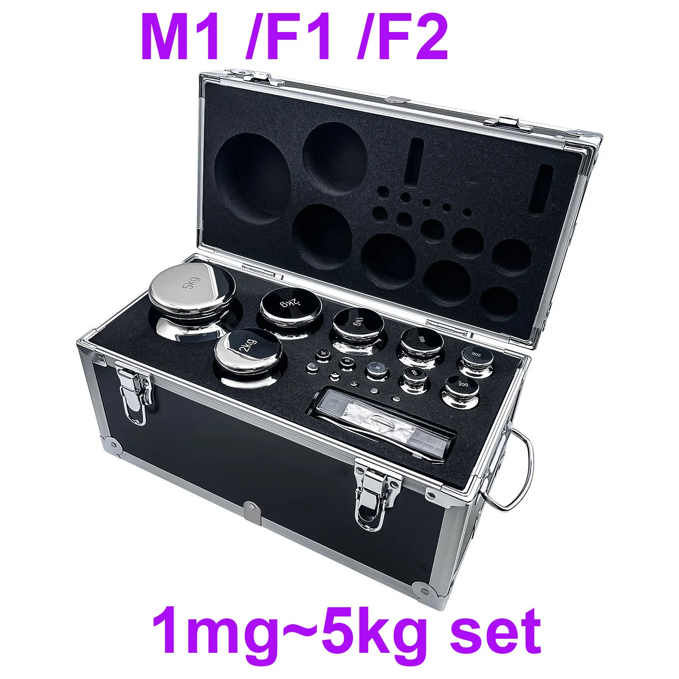 M1/F1/F2 1mg-5kg Stainless steel standard weight set with carr box