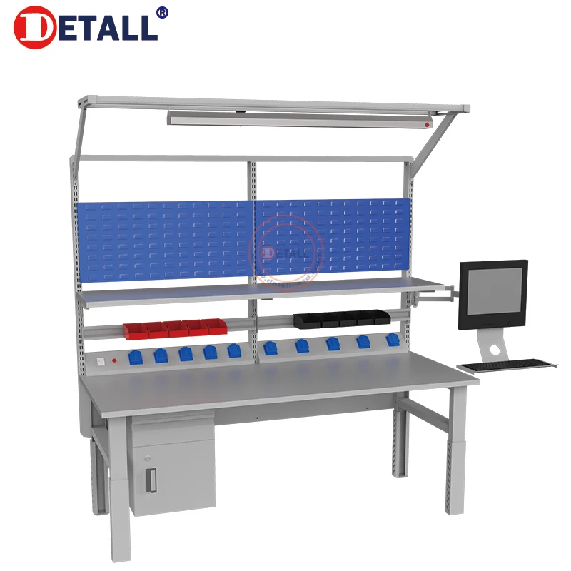 Adjustable Factory Metal Work Tables with Pegboard and Tool Drawer Professional Industrial Workshop Storage Workbench Table