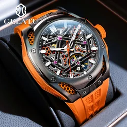 GELATU 6008 Skeleton Automatic Mechanical Watch for Men Hollow Luxury Sports Men's Wristwatch Silicone Strap Original Hand Clock