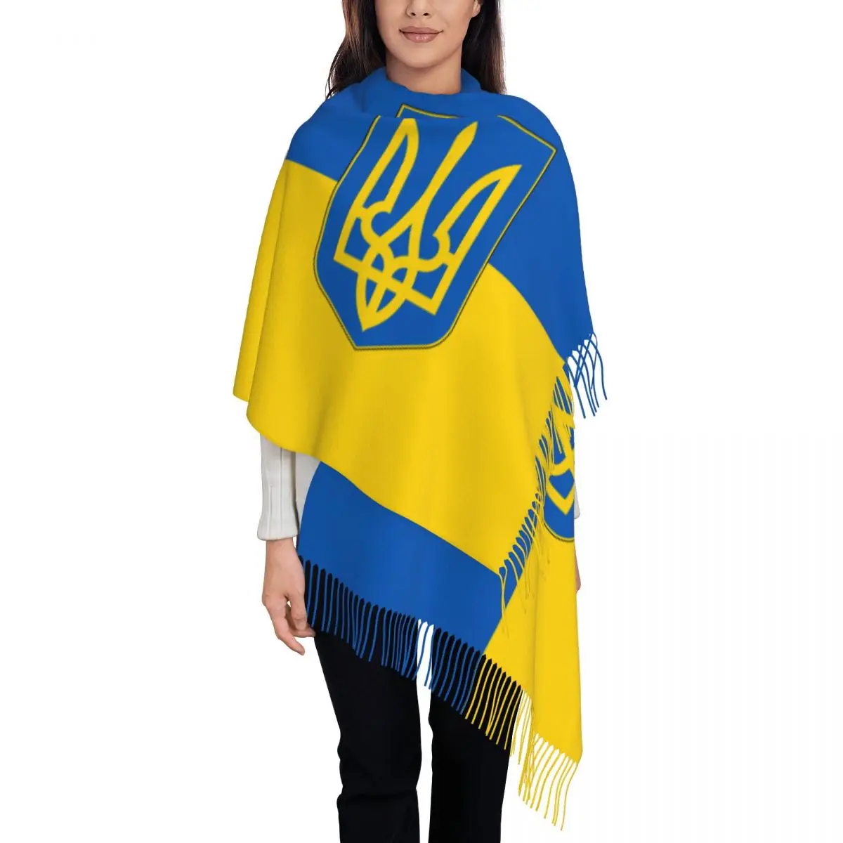 Custom Flag Of Ukraine Scarf Wrap Women Long Winter Warm Tassel Shawl Unisex Patriotic Scarves