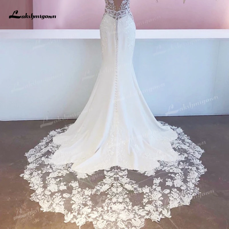 New Mariage Boheme Chic Lace Mermaid Wedding Dress  Elegant Bridal Country Lace Appliques Satin Bridal Gown robe de mariée