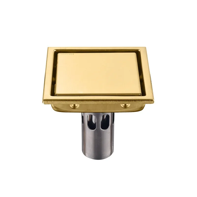 Invisible Square Floor Drain Golden Shower Room Large Drainage Stainless Steel Odor-proof Extended Strip Hidden Floor Drain