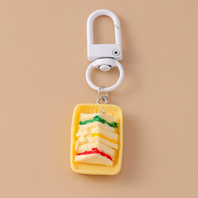 Cute Resin Simulation Food Keychain Bread Sandwich Key Ring Pendant for Key Holder Women Girls Handbag Decor Jewelry Gift