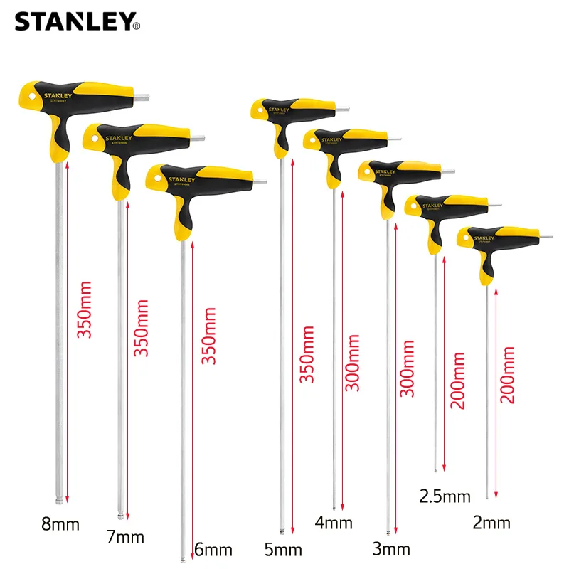 Stanley 1-Pcs Extra Long Allen Key Type T 2mm 2.5mm 3mm 4mm 5mm 6mm 7mm 8mm T Bar Hex Key In T Handle Hexagon Keys Long Wrench