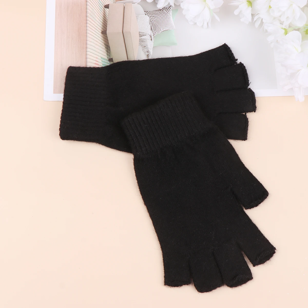 

Warm Knitted Half Finger Gloves For Women Winter Outdoor Indoor Use Soft Comfortable Breathable Riding Gloves Gift Black