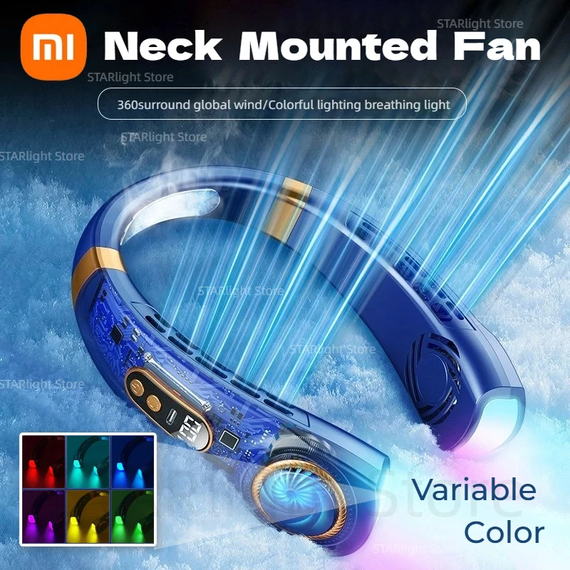 Портативный мини-подвесной вентилятор Xiaomi для шеи, цифровой дисплей, безлистный бесшумный электрический вентилятор, USB перезаряжаемый охладитель для шеи, кондиционер