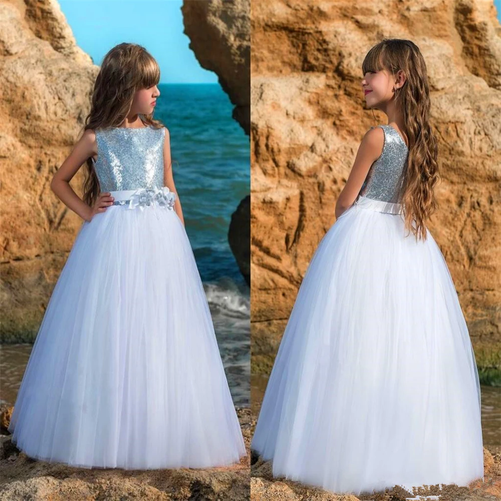 Vestido Flower Girl para Primeira Comunhão, Princess Ball Gown, Elegante Sem Mangas, Renda De Tule, Impressão, Presente De Aniversário, Vestido De Noite Para Crianças