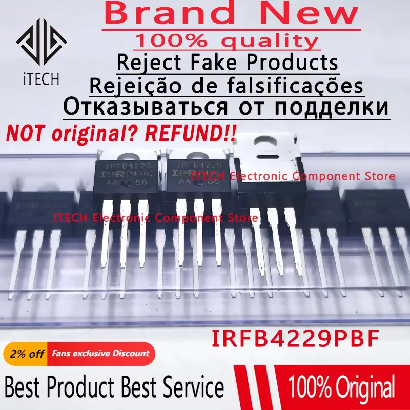 10pcs/lot Original IRFB4229 IRFB4229PBF TO-220 N Channel 250V 46A 100% New and Genuine