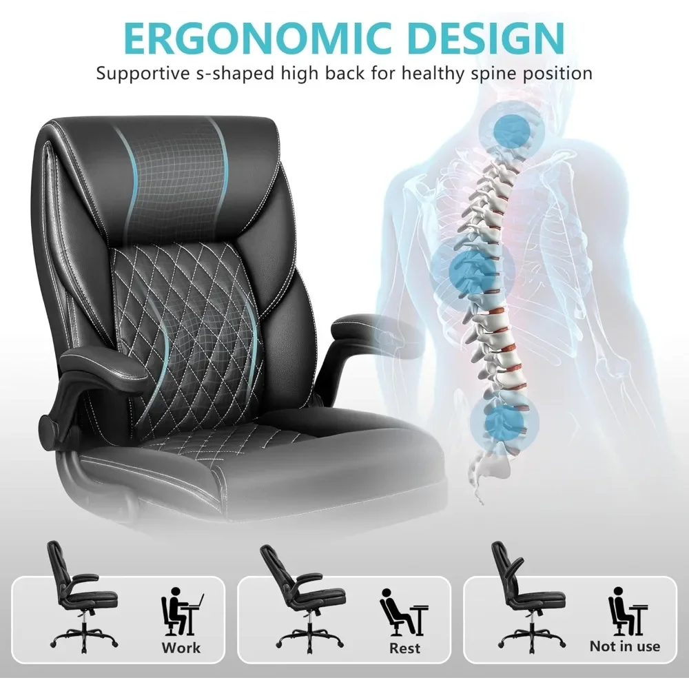 Office Chair,Ergonomic Computer Desk Chair with Adjustable Flip-Up Arms,  Swivel Task Chair with Rocking Function (Black)