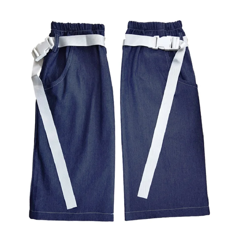 Denim Socks For Women Pockets Designed Blue Leg Warmer With White Belt Casual Hosiery Harajuku Streetwear 2025 Spring One Pair