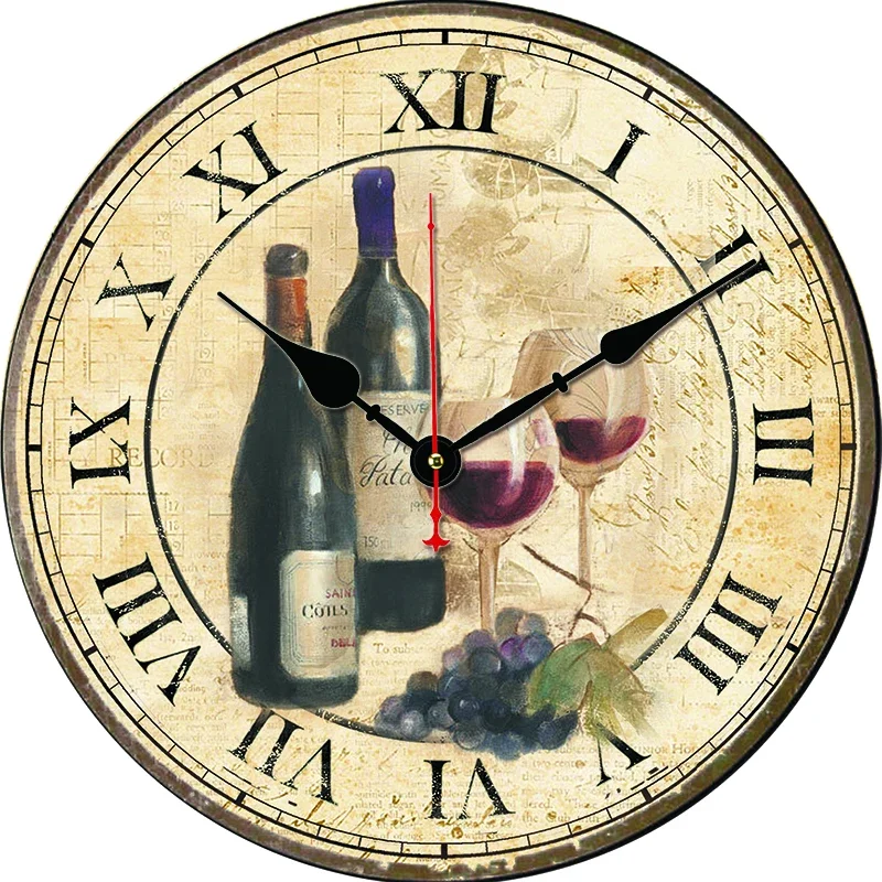 Vintage Grape Red Wine Custom Clock Round Digital Wall Clock Large Silent Clock Family Lovers Friends Gifts Wall Home Decorative