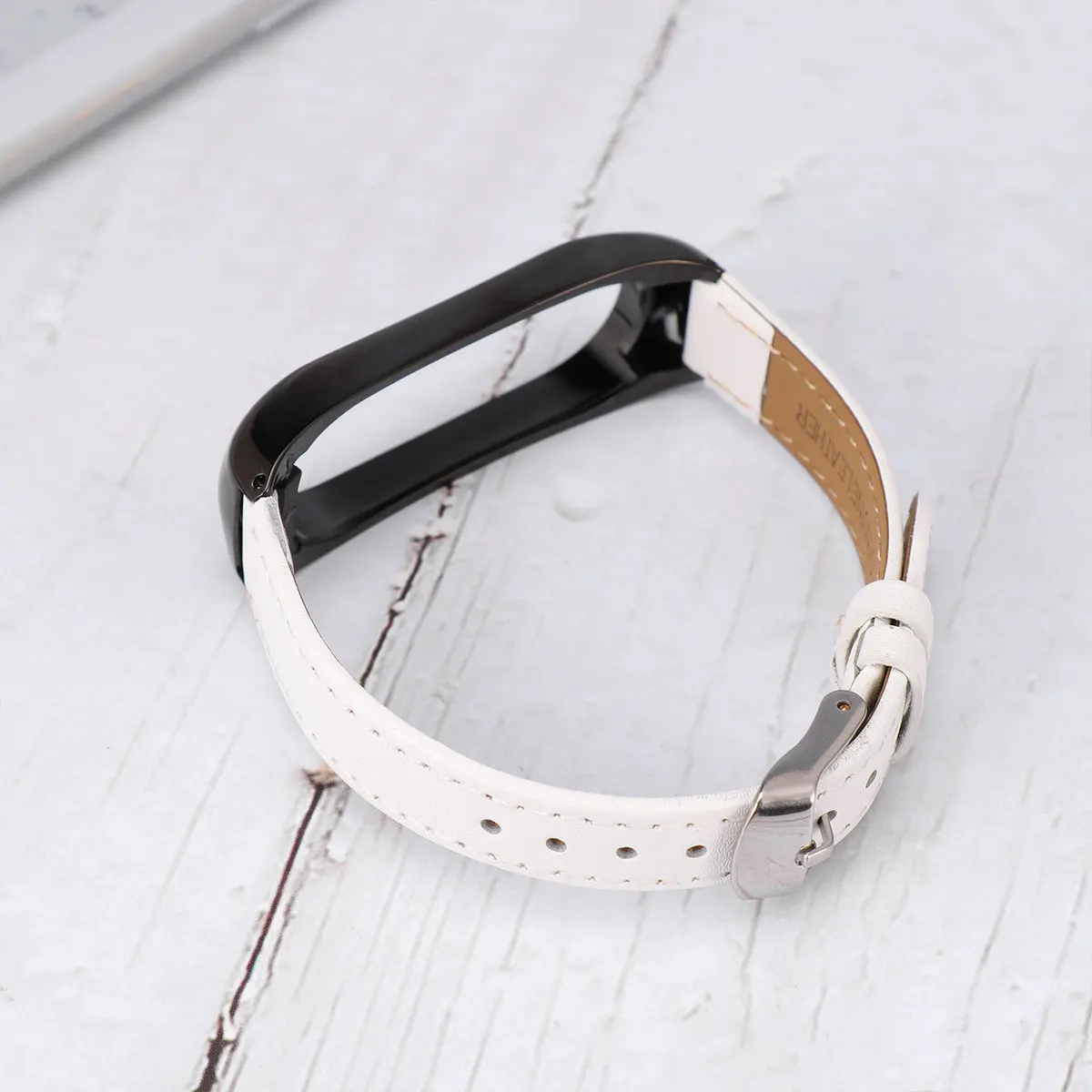 

1pc Alloy Wrist Strap Replacement Cowhide Watch Band Alternative Bracelet Compatible for Mi Band 4 White