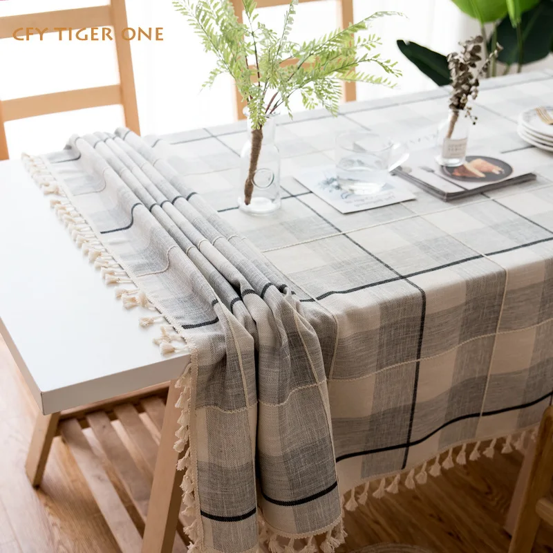 Cotton Linen Nordic Fabric Embroidered Plaid Tablecloth Antifouling Rectangular Tablecloth Coffee Table Mat Table Cover