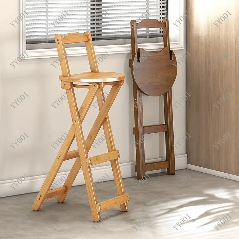 Foldable Bamboo Bar Stool Modern Minimalist Counter Height Chair for Kitchen Cafe