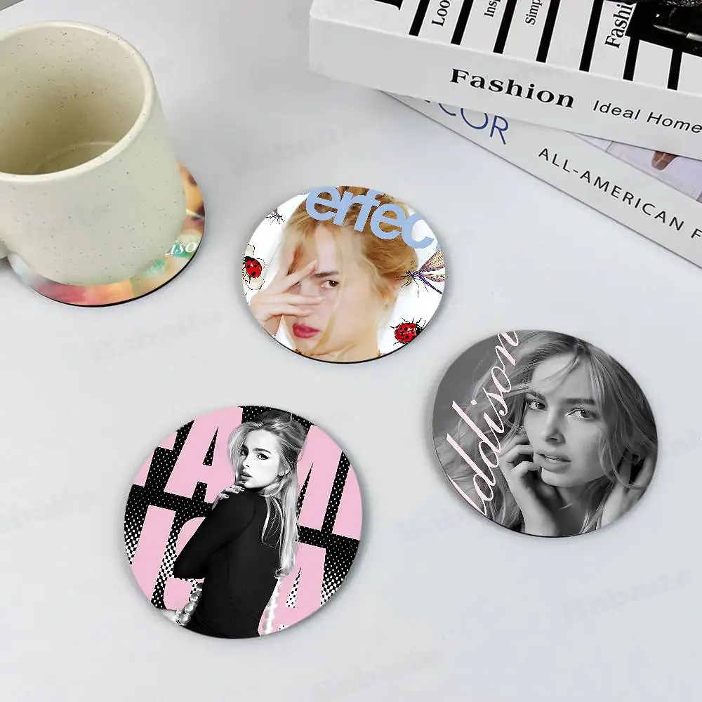 Singer Addison Rae Themed Wooden Coaster Non-Slip Heat Resistant Dining Table Decoration Cafe Restaurant Unique Gift