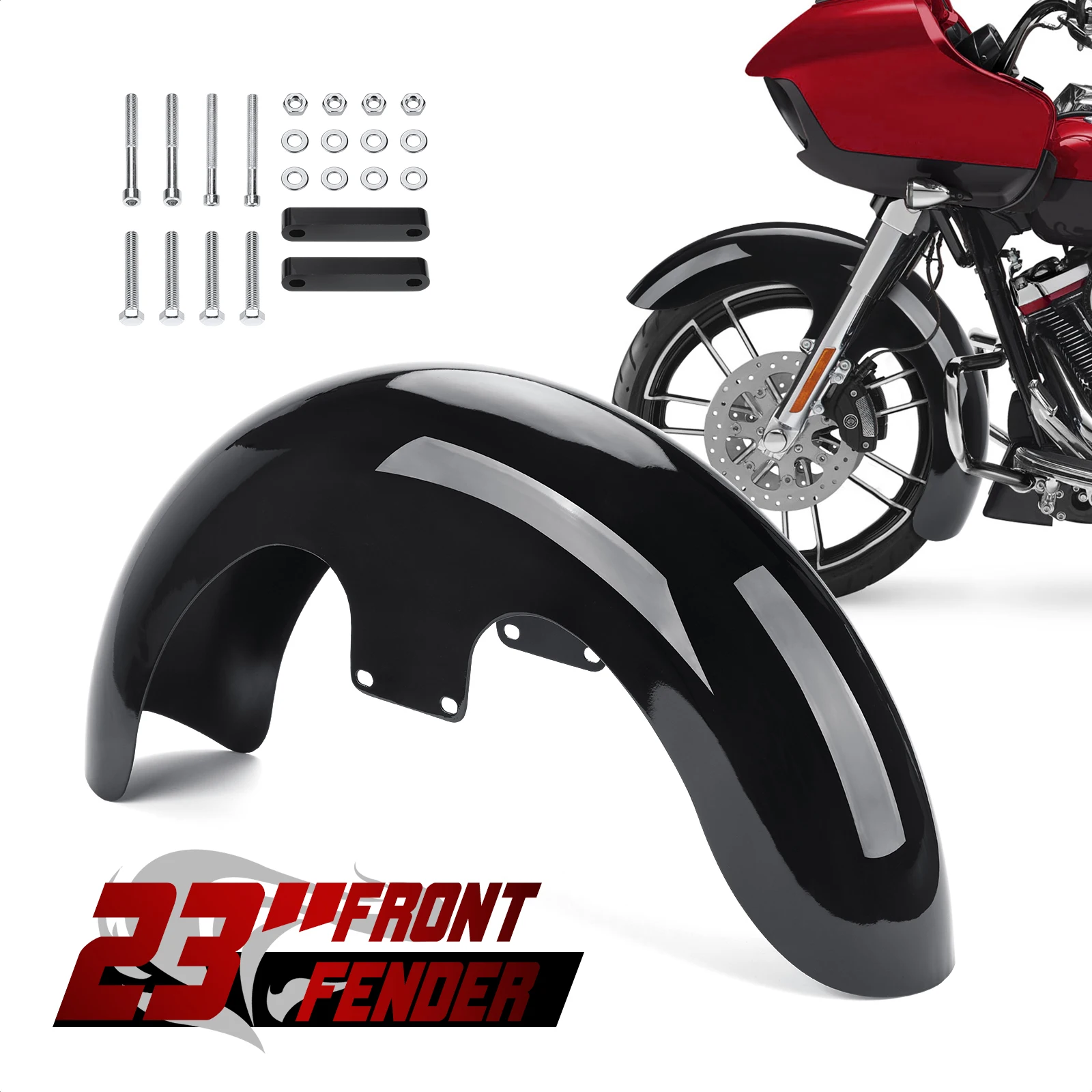 Motorcycle accessories 23 inch front mudguard Heavy Duty Steel bright black for touring model motorcycles