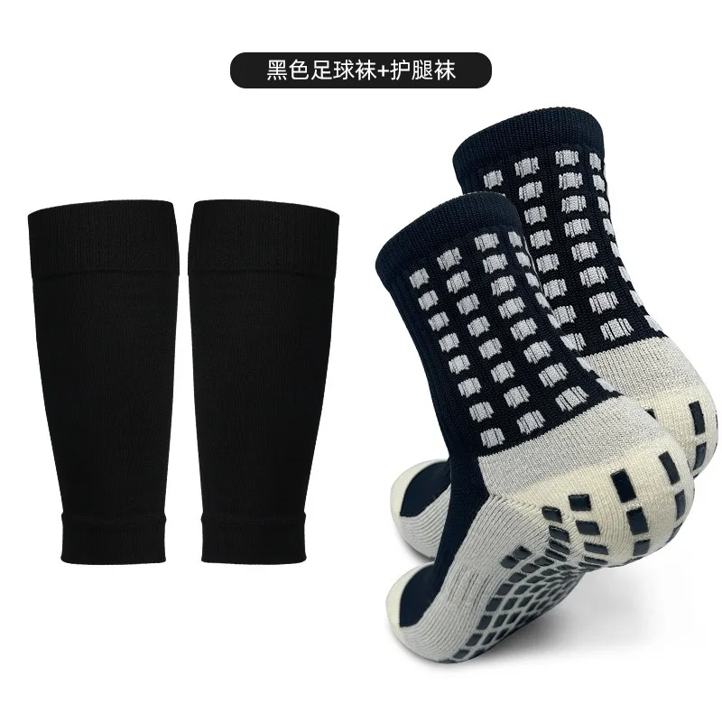 2 Pairs Set Men Grip Soccer Socks and Knee Pads Calf Sleeves Adult Youth Non Slip Leg Shin Guards for Basketball Football Sports