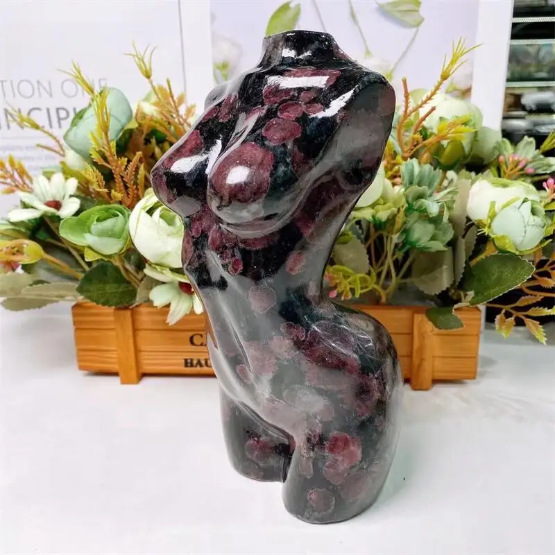 18CM Natural Garnet Lady Body Healing Crystal Women Modern Statue Naked Art Sex Lady Body Stone Gemstone Collectible Gift 1pcs