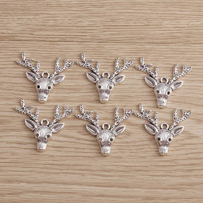 Tusember 8 Stück 31*36mm Legierungs-Rentierkopf-Anhänger für DIY-Ohrringe, Halsketten, Weihnachts-Hirsch-Anhänger, DIY-Schmuckherstellungszubehör – Detail 2