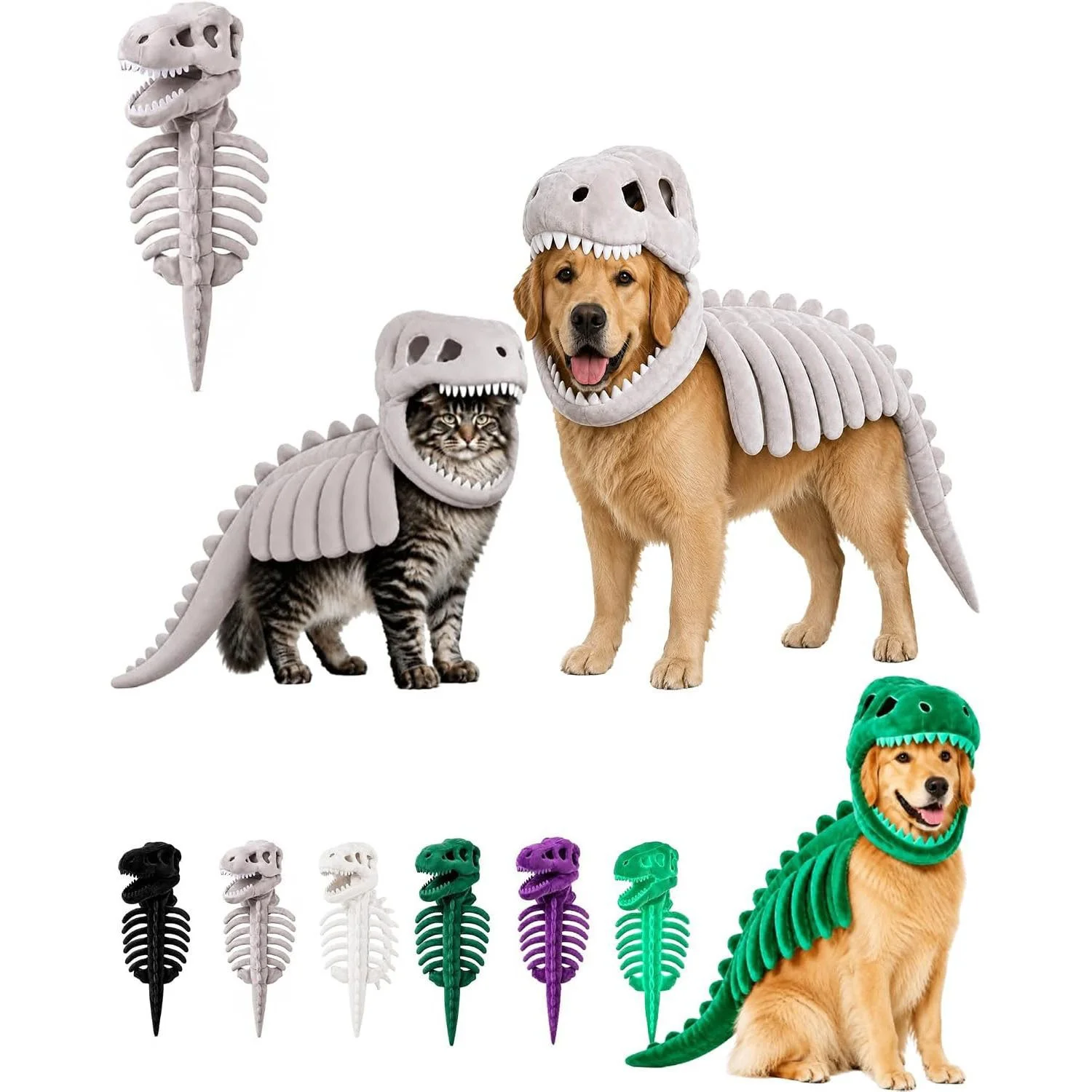 90CM/120CM Large Size Portable Dinosaur Skeleton, Realistic Skull, Spine, Plush Toys for Creative Pet, Halloween Costume Gift ﻿