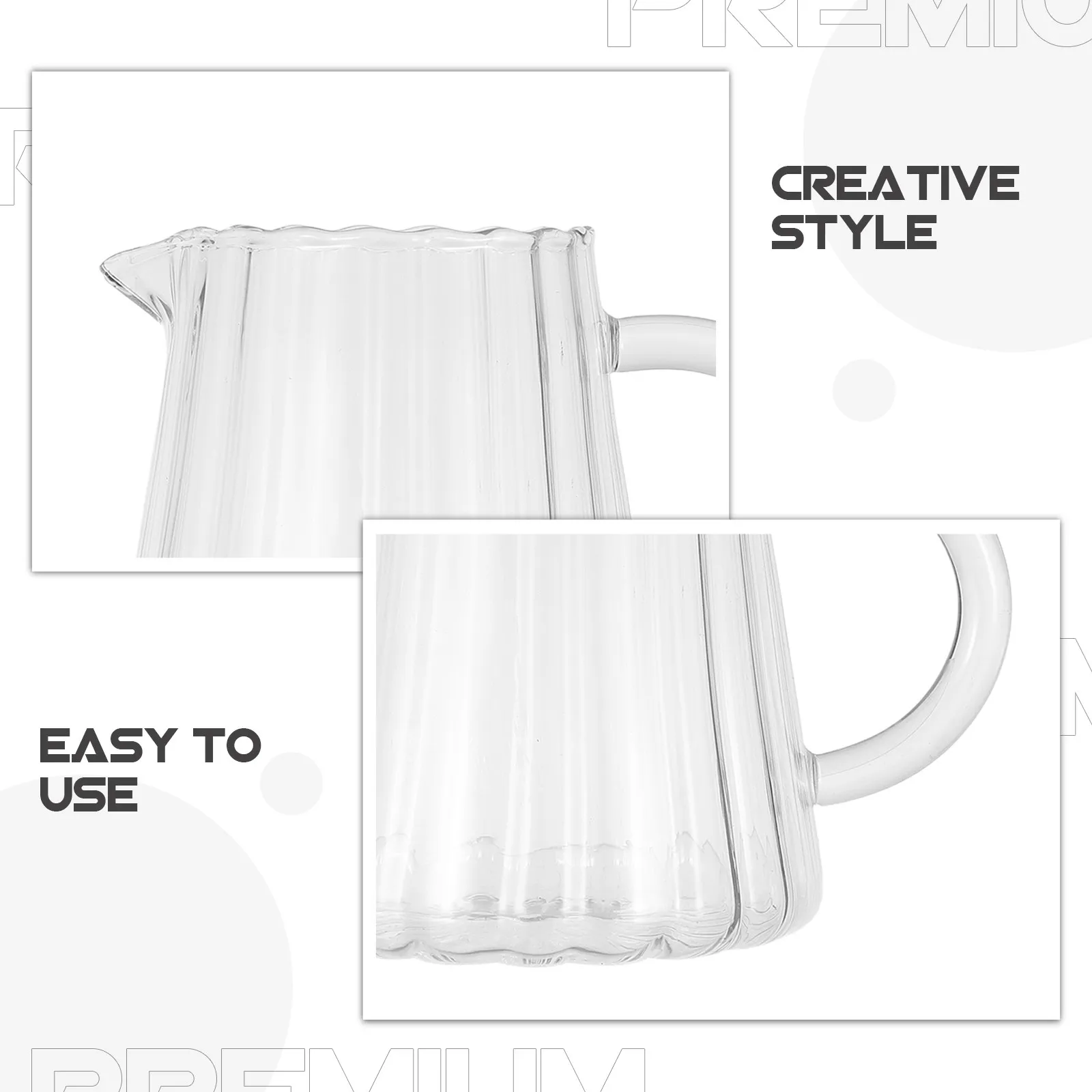 Glass Creamer Pitcher 17Oz Transparent Milk Pitcher Wave Shape Glass Jug Spout Handle Ideal for Coffee Tea Syrup Sauce Serving