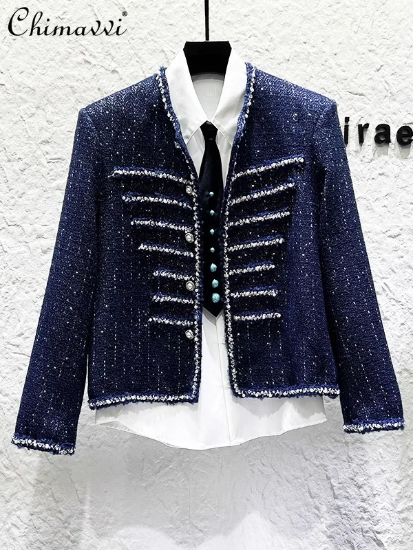 Heavy Beaded Rhinestone Woven Men's Jacket Autumn Winter New Fashion Personality High-end Long Sleeve Shoulder Pads Short Coat
