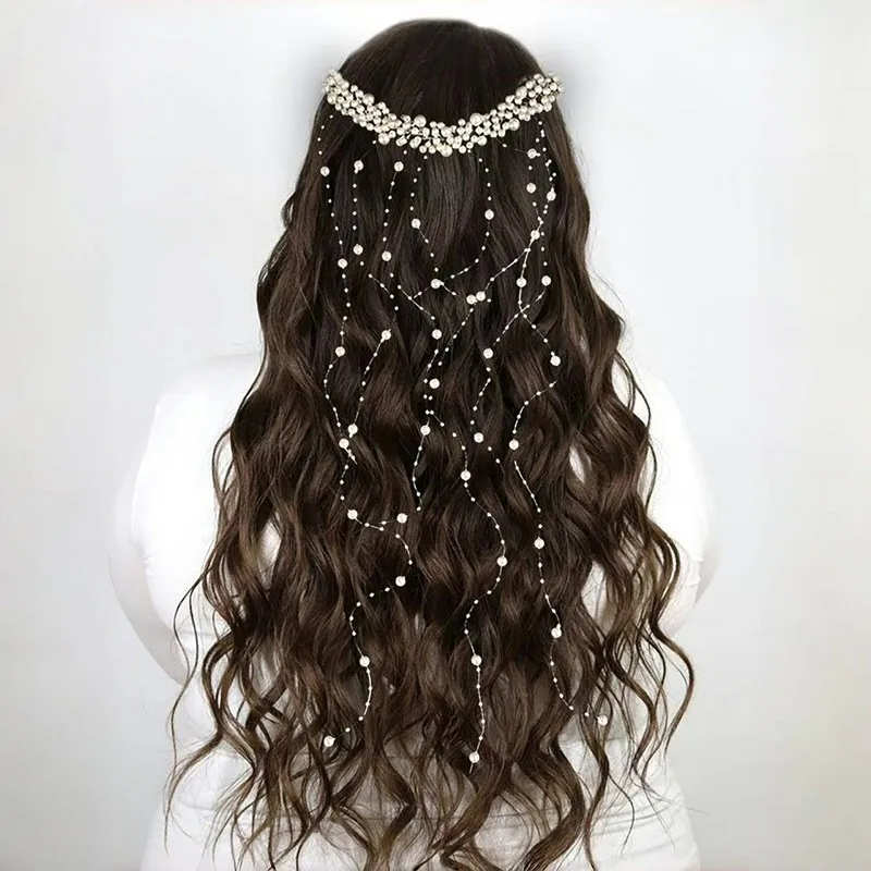 New Korean & European Style Pearl Hair Comb – Handcrafted Bridal Headpiece, Pearl Wedding Hair Accessory with Ribbon image 2