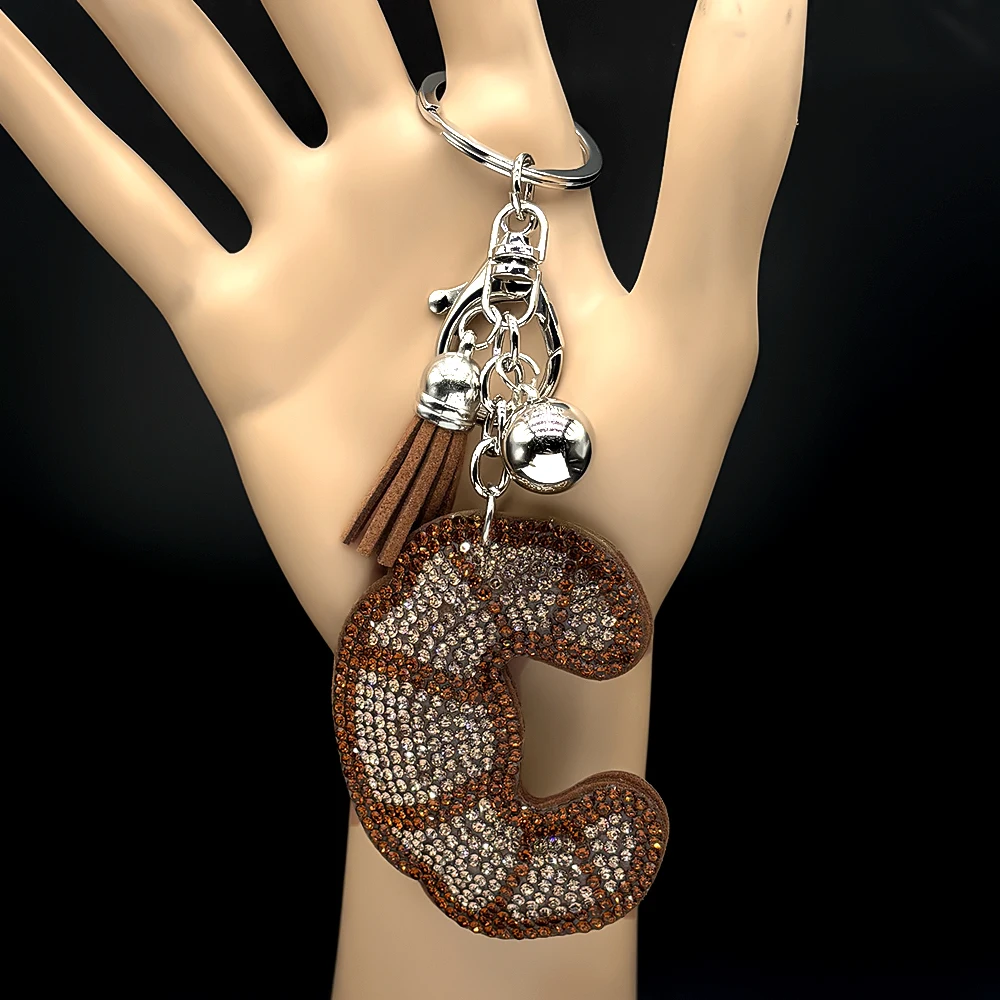 Brauner Croissant-Schlüsselanhänger in C-Form für Damen und Herren, voller Kristallquasten, neues Design, Damen-Handtaschen-Charm, Schlüsselanhänger, Schmuck, Geschenke – Detail 7