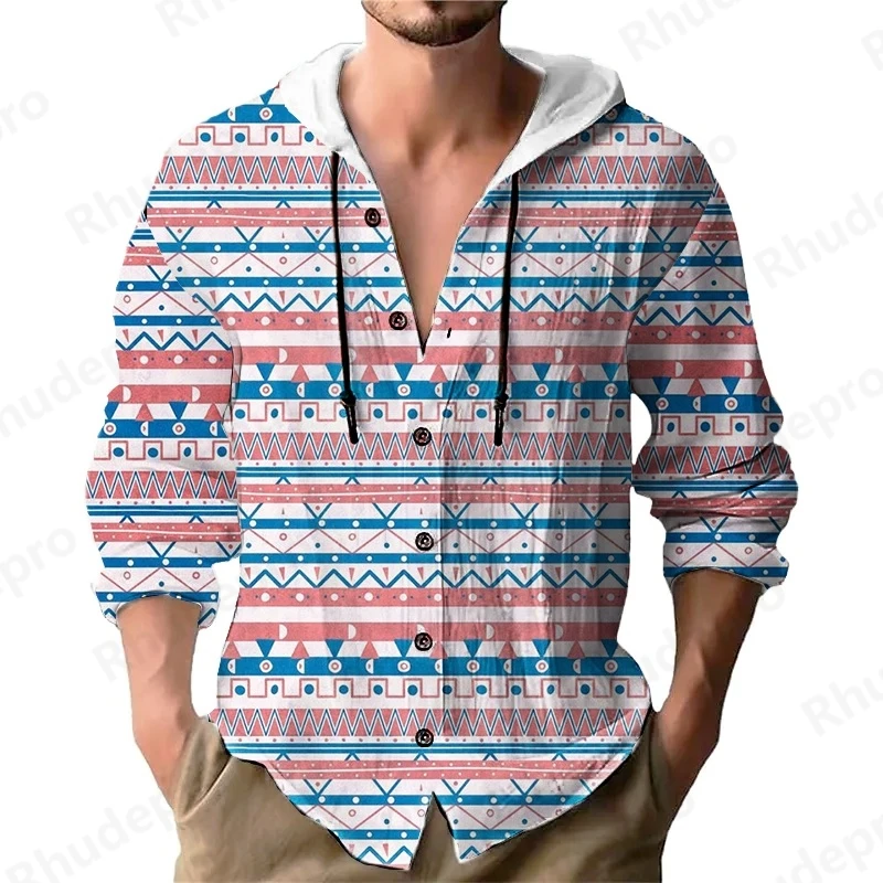 

Мужская рубашка в национальном стиле, однотонная уличная одежда, толстовка с длинными рукавами, одежда для мужчин, топы на пуговицах, повседневная свободная мужская рубашка с капюшоном