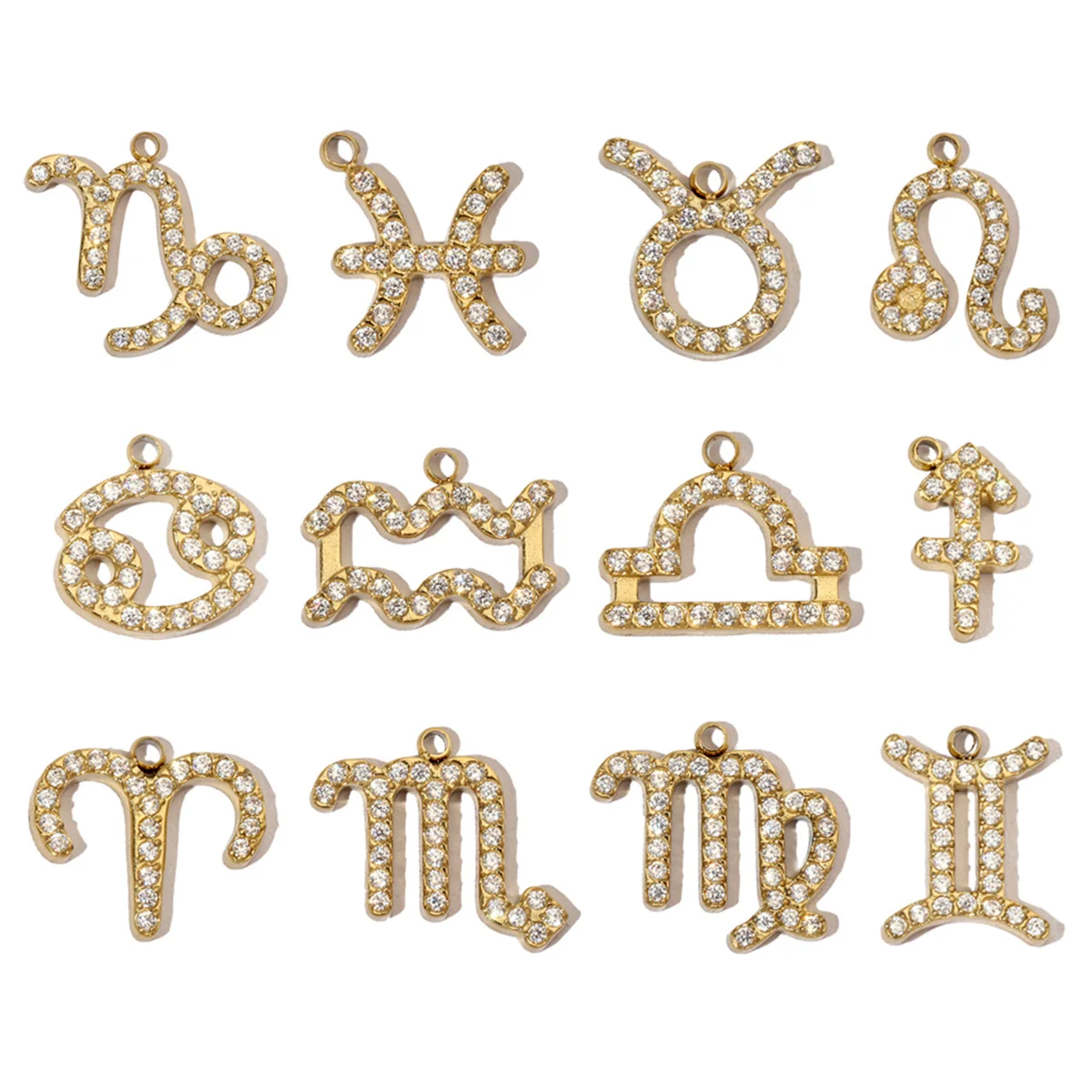 12Pcs/Lot Stainless Steel  Zircon Constellation Charms  Twelve Zodiac Pendant For Necklace Bracelet Making Accessory