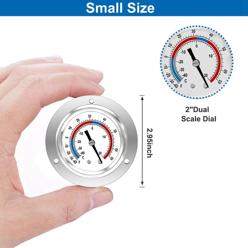 Pressure Thermometer Capillary Design Refrigeration Gauge, -40 To 65℉ / -40 To 20℃, 2Inch Dial Stainless Steel Panel Mount