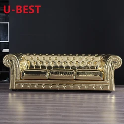 U-BEST francuski luksusowy 3 zestaw salon Chesterfield Sofa klasyczny salon akcent Sofa 3 osobowa złoty kolor Sofa