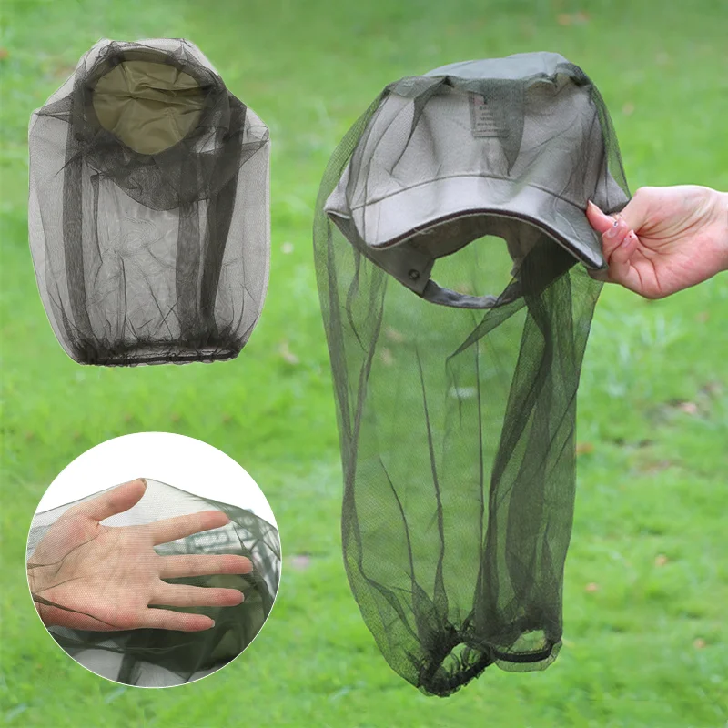 Rede de malha para cabeça contra mosquitos, chapéu de jardim à prova de insetos para caminhadas, camping, pesca, apicultura, malha à prova de vento, anti-mosquito.