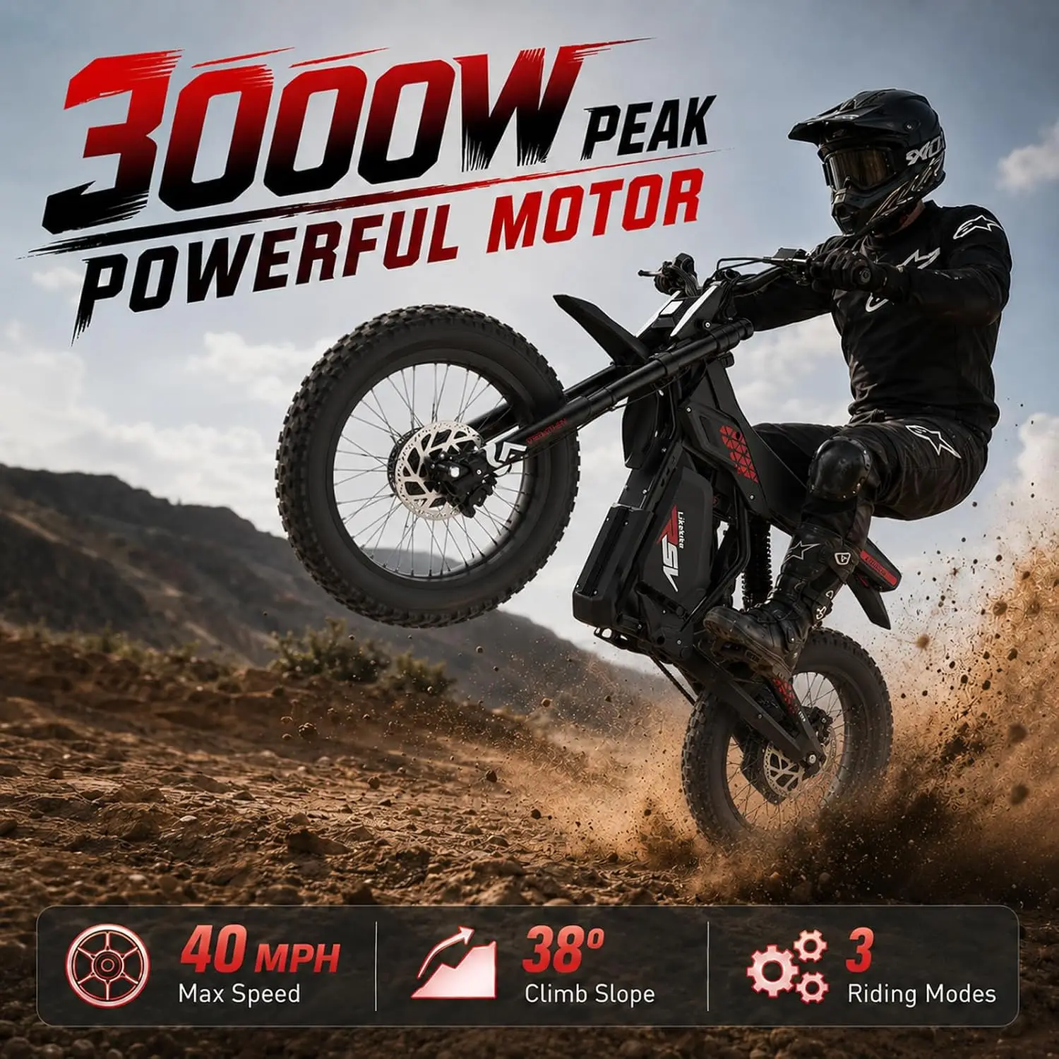 2000W/3000W Peak Electric Dirt Bike with Pedals 48V 23AH/60V 27AH Battery, Customized