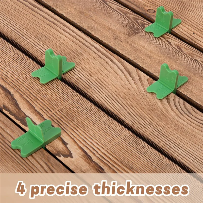 

ABUI-ABS Deck Spacer Tool,4 Thicknesses Deck Board Spacers(1/16In, 1/8In, 3/16In, 1/4In),Green Deck Spacers Assorted