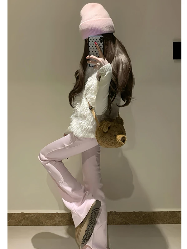 Pantaloni da yoga Bot a campana foderati in Fce a vita alta taglie forti estesi Pantaloni casual da donna Pantaloni sportivi autunnali invernali Dstring