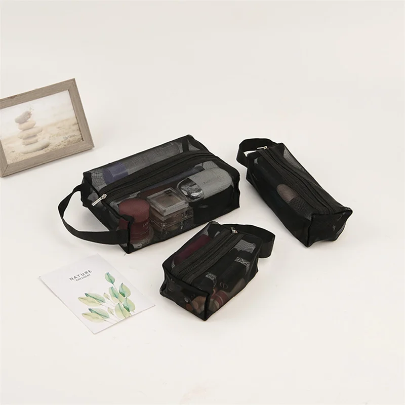 New Mesh Transparent Cosmetic Bags Small Large Clear Black Makeup Bag Portable Travel Toiletry Organizer Lipstick Storage Pouch