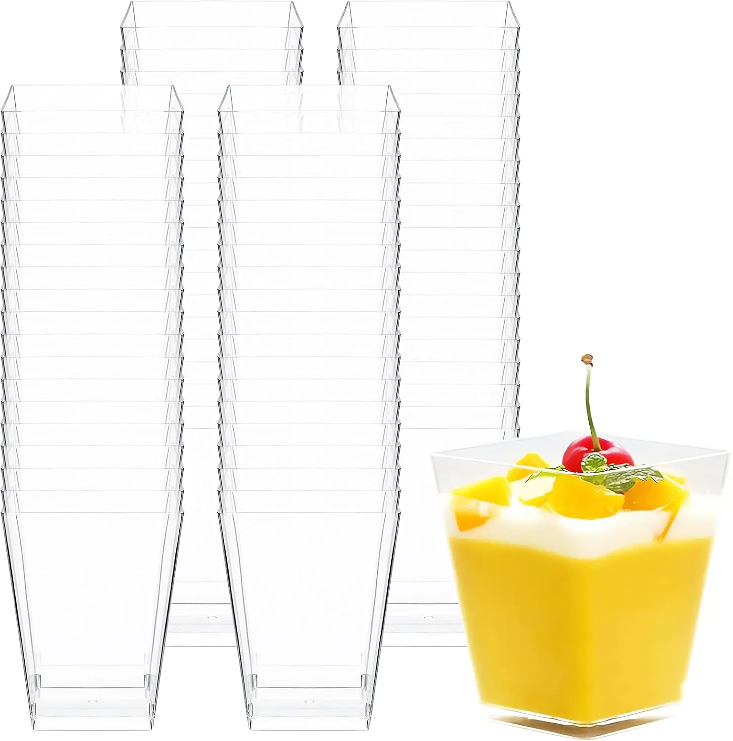 25/50/100 Pack 5oz Mini Dessert Cups Square Tall Clear Plastic Shooters Party Serving Cups for Parfait Puddings Appetizers