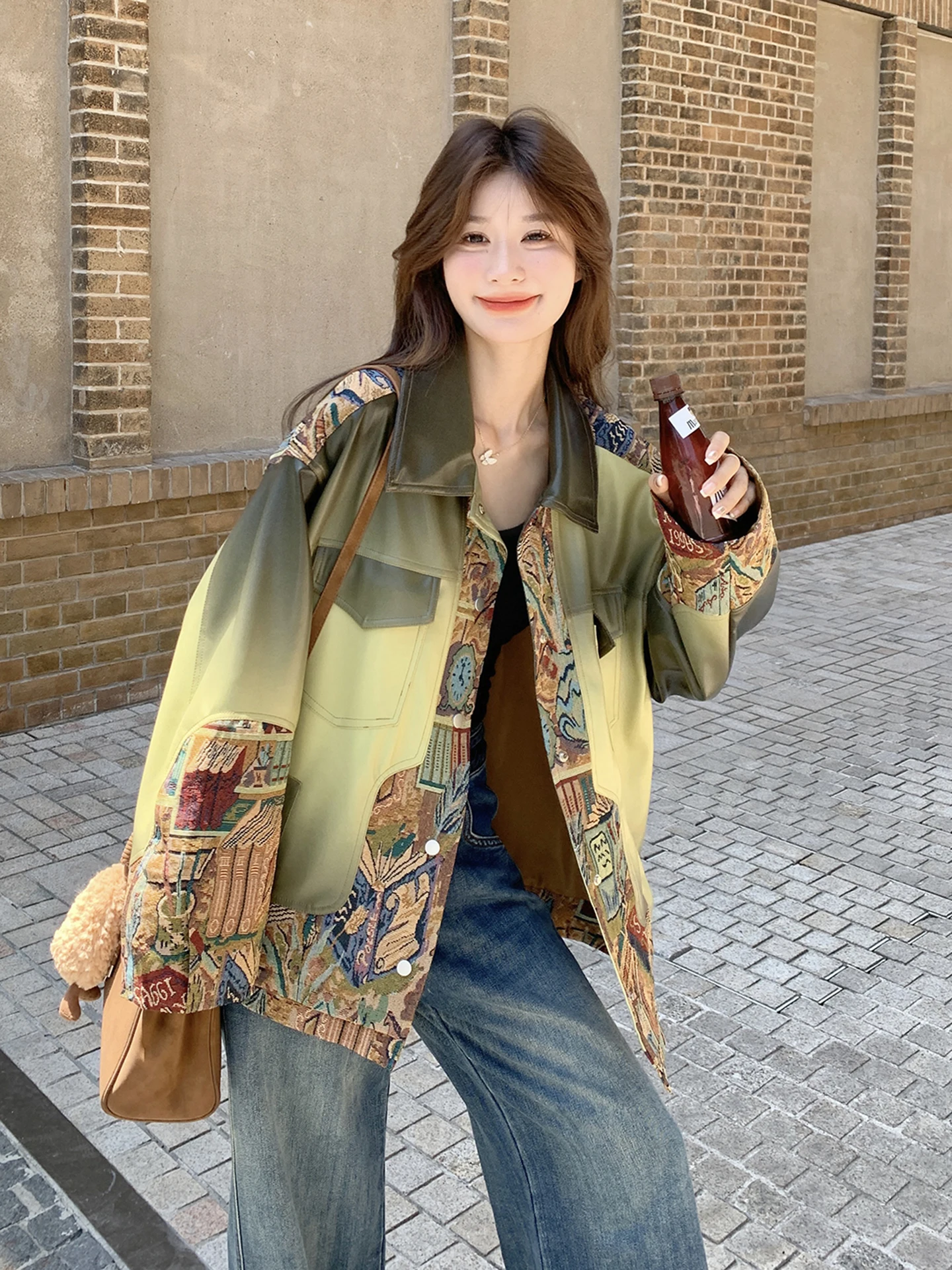 신상 중국 스타일 슬림핏 PU 가죽 재킷 여성용 봄 가을 슬림핏 코트 출퇴근용