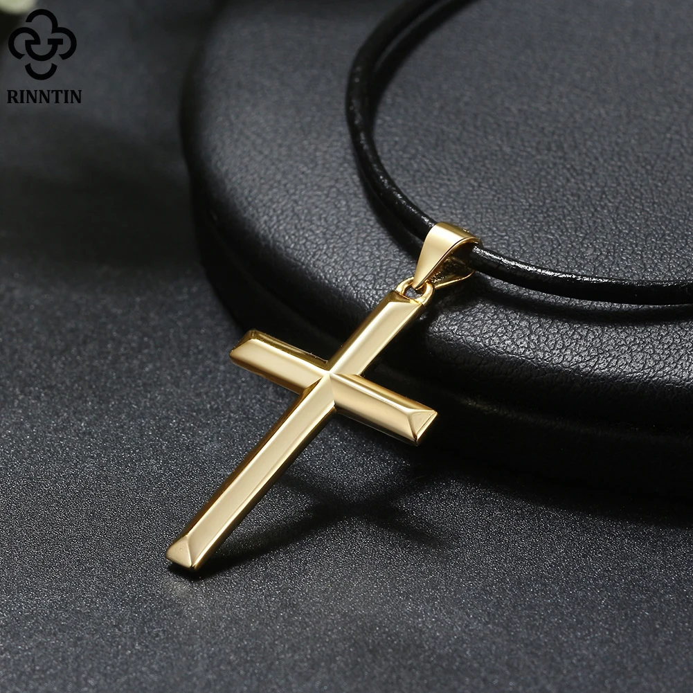 Rinntin 925 Sterling Silver Simple Cross Pendant for Women Men Pure Silver Fashion Christian Religious Jewelry Chain Gift SNMN01