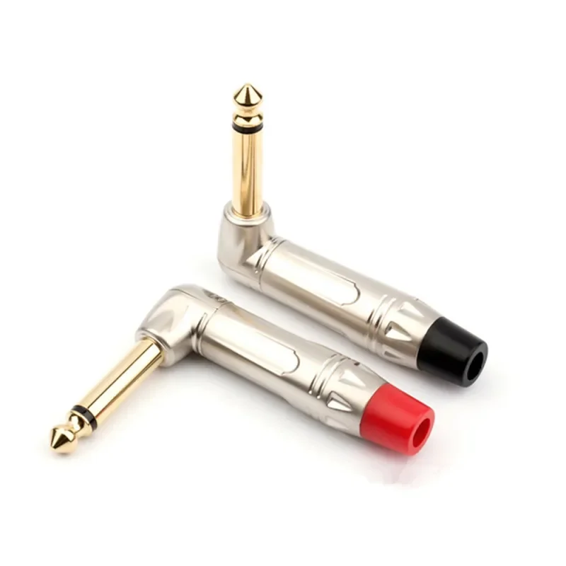 6.35mm 90 Degree Mono Male Plug Right Angle Wire Connector Gold Plated Jack 6.35 Plug Microphone Connector Audio Amplifie