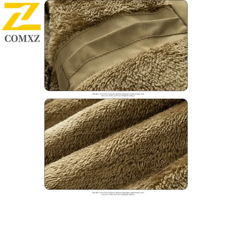 COMXZ 2025 Mens Korean Style Thickened Hooded Fleece Long Winter Jacket Waterproof And Windproof Warm Tactics Sport Trench coat