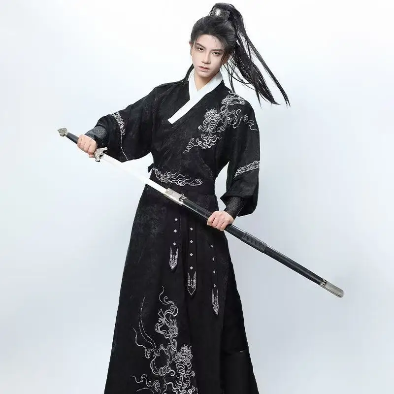 lucky-cool-kylin-hanfu-dark-black-men's-traditional-embroidery-costume-swordsman-cosplay-stage-suit-carnival-event-male-outfits