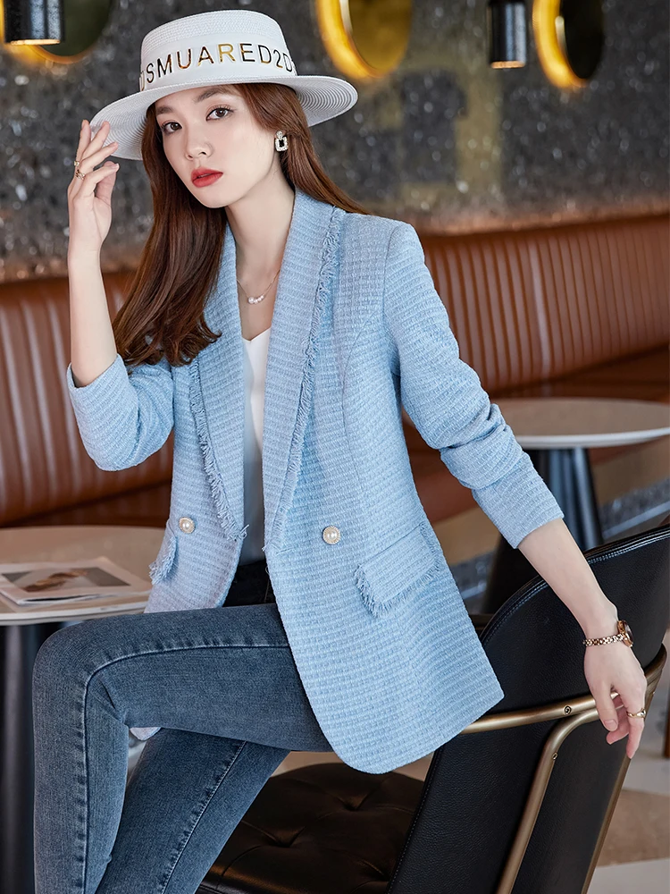 

2026 Autumn Winter Outwear Casual Blazer Women Ladies Jacket Pink White Blue Female Slim Long Sleeve Single Breasted Coat
