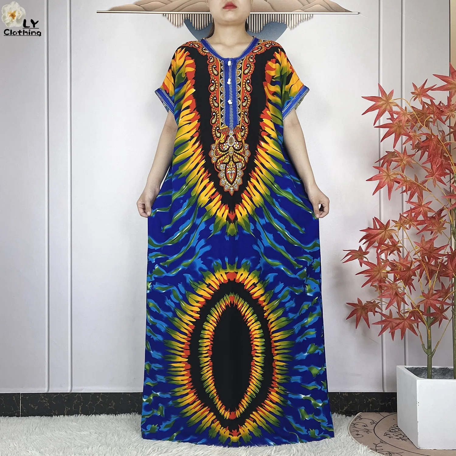 New Style Muslim Abayas For Women Summer Short Sleeve Dubai Cotton Loose Femme Robe African Traditional Dresses With Headscarf